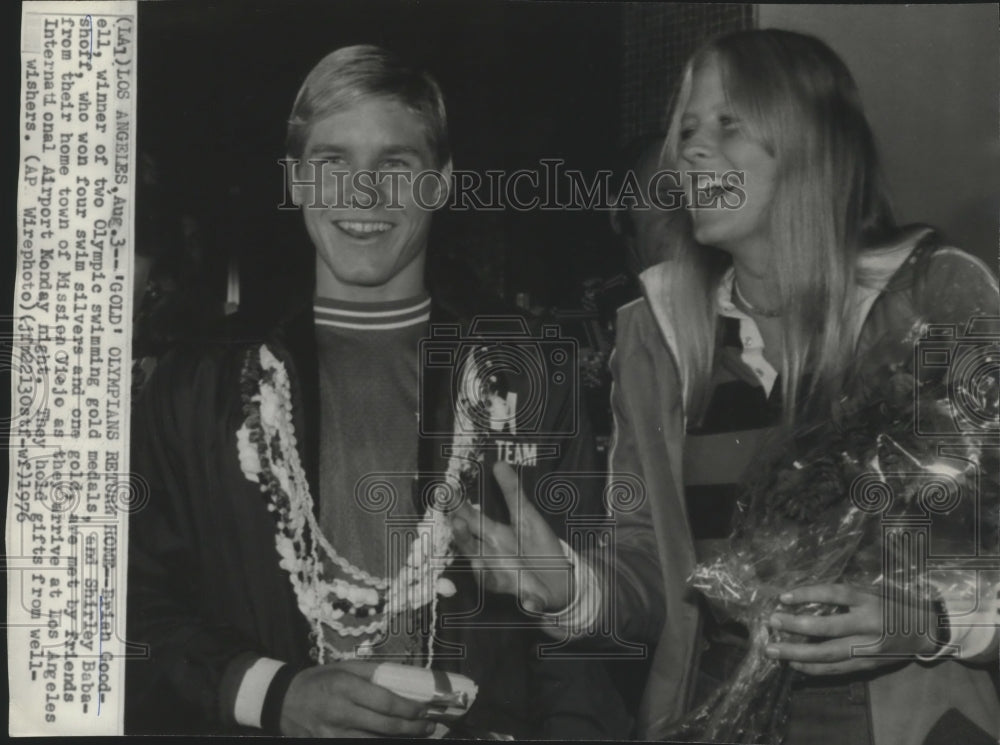 1976 Press Photo Olympic swimming medalists, Brian Goodell &amp; Shirley Babashoff- Historic Images