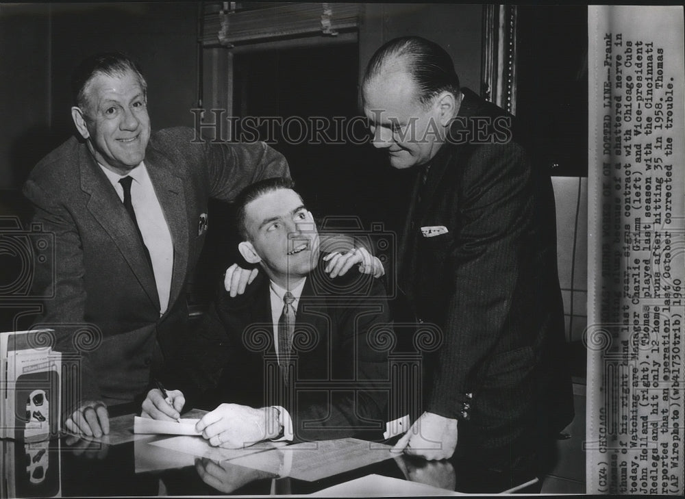 1960 Press Photo Cubs baseball&#39;s Charles Grimm, Frank Thomas, John Holland- Historic Images