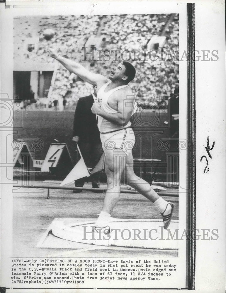 1963 Press Photo Shot putter, Dave Davis at U.S.-Russia Track &amp; Field Meet- Historic Images