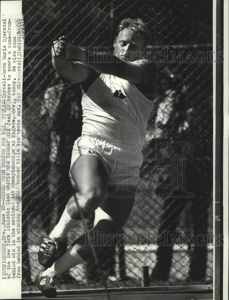 1975 Press Photo Track hammer thrower Boris Djerassi wins AAU Championships- Historic Images