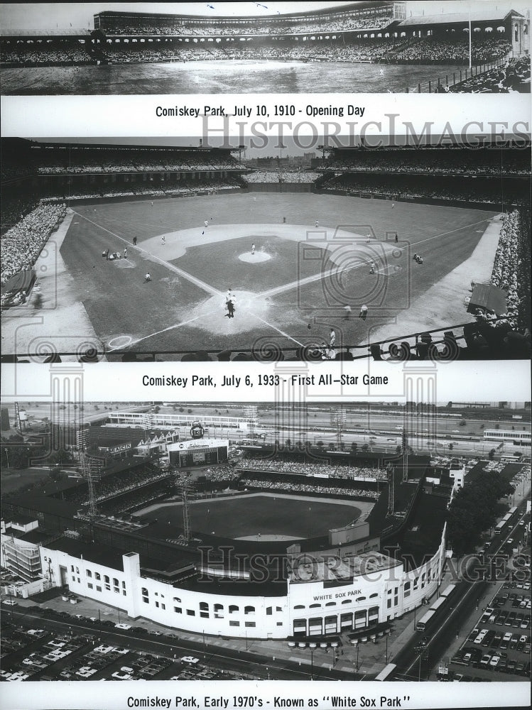 1985 Press Photo The Comiskey Park in Chicago, Illinois, then and now- Historic Images