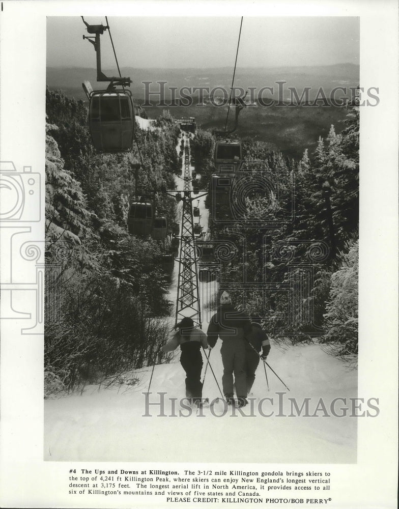 1990 Press Photo Killington gondola brings skiers to Killington Peak skiing area- Historic Images