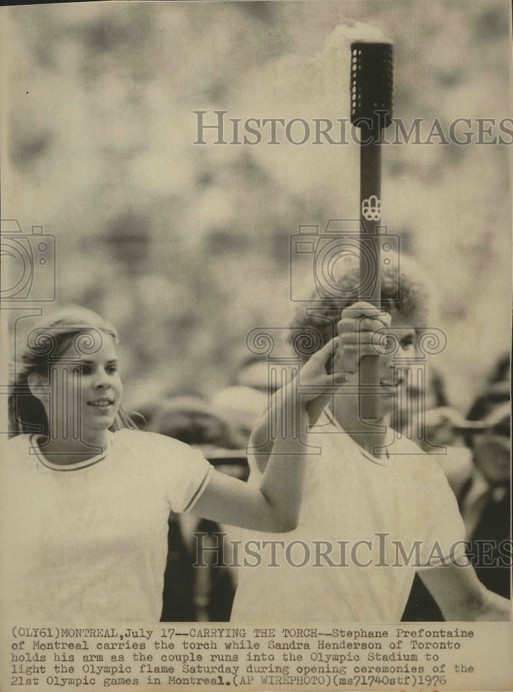 1976 Press Photo Sandra Henderson, Stephane Prefontaine at Olympic games, Canada- Historic Images