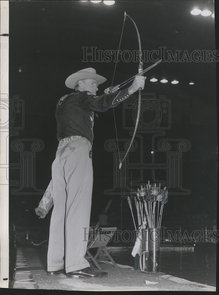 1955 Press Photo A cowboy archer performs at the Sports Show - sps08268- Historic Images