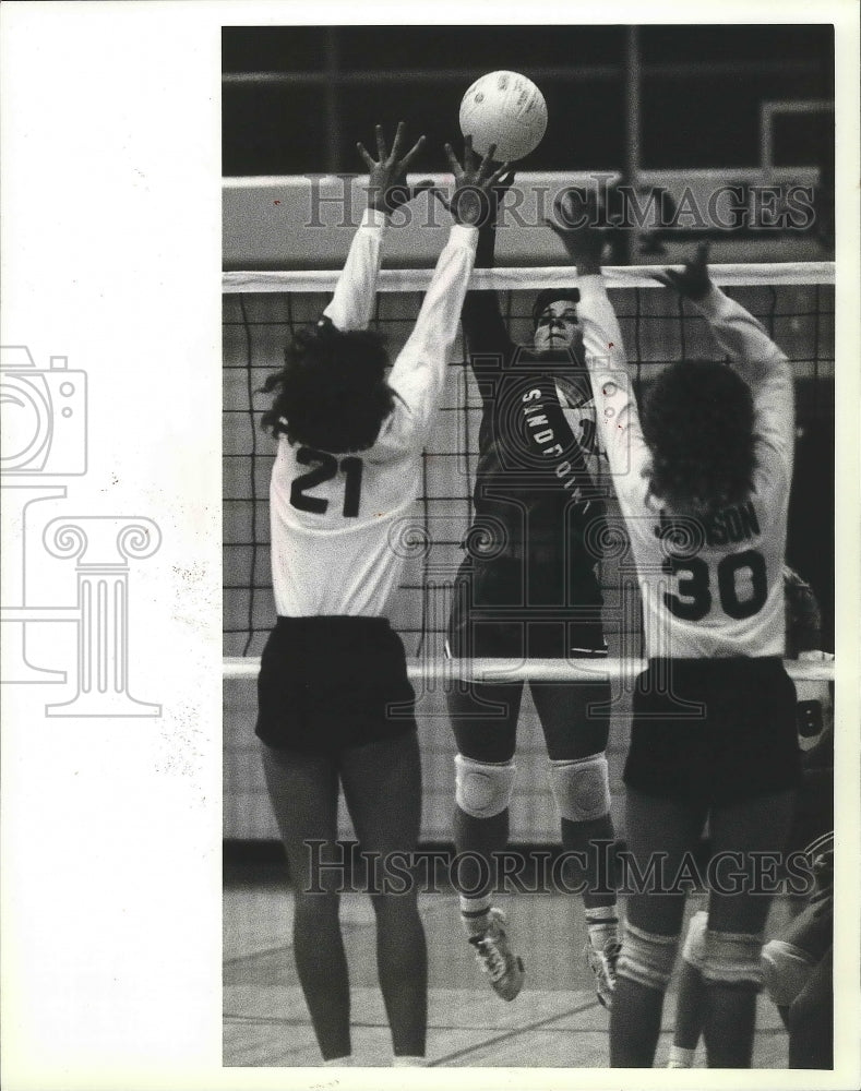 1984 Press Photo Sandpoint volleyball player, Becky Johnson, in action- Historic Images