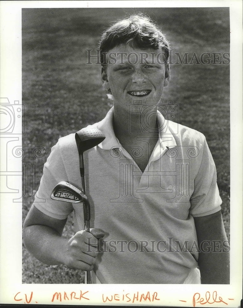 1990 Press Photo CVHS golfer, Mark Weishar, flies to victory with playoff eagle- Historic Images