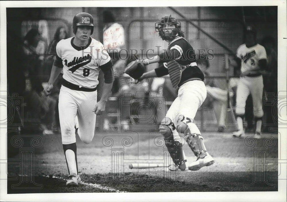 1977 Press Photo Brian Woodard and Indian&#39;s Darrell Wood During Baseball Game- Historic Images