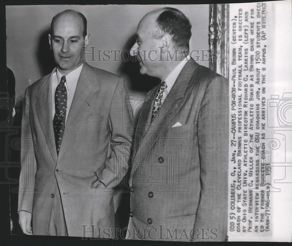 1951 Press Photo Browns football coach, Paul Brown with Prof. Hermann C. Miller- Historic Images