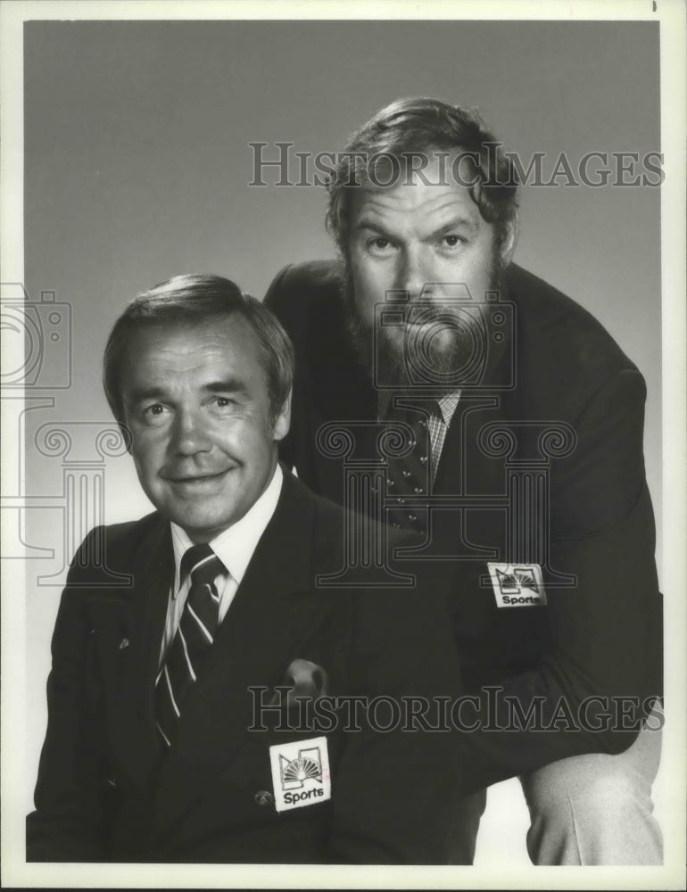 1981 Press Photo NBC Sports hosts Dick Enberg &amp; ex-football player, Merlin Olsen- Historic Images