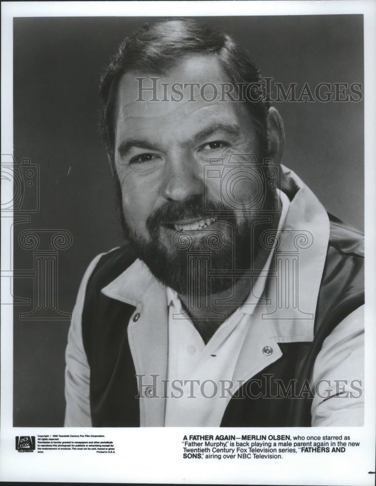 1986 Press Photo Ex-football player, Merlin Olsen, stars in "Fathers and Sons"- Historic Images