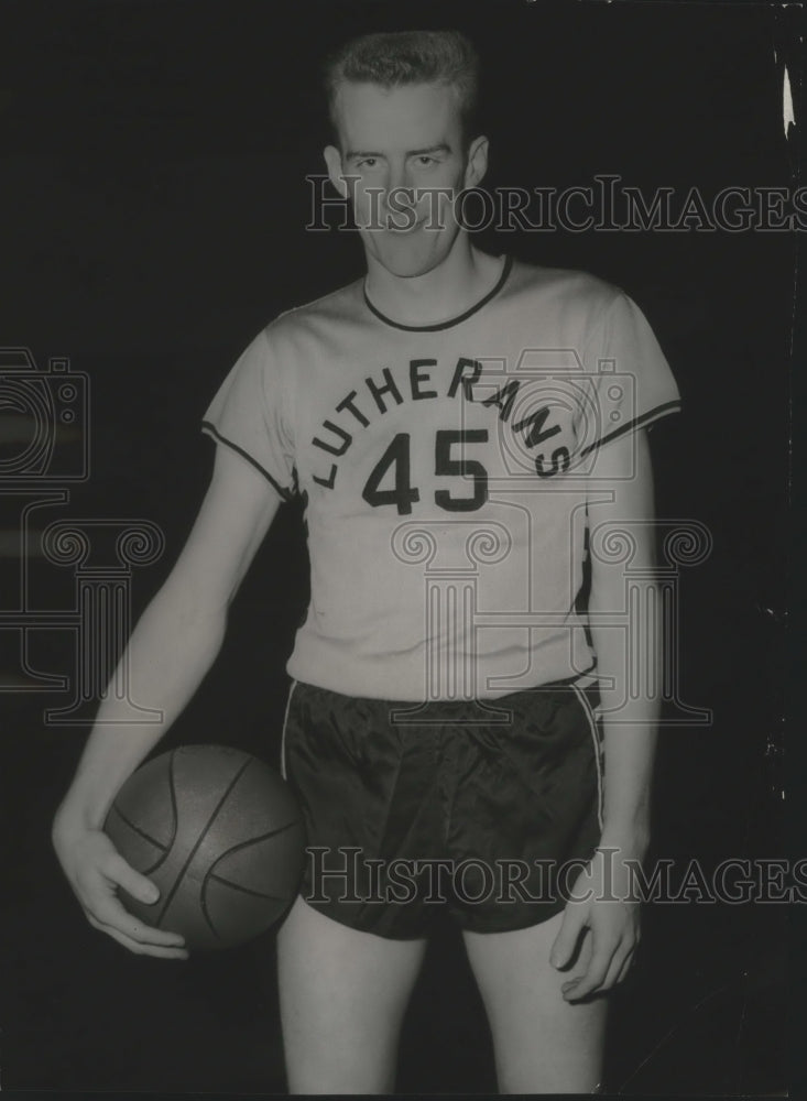 1956 Press Photo Phil Nordquist Rests the Basketball on His Waist - sps11444- Historic Images