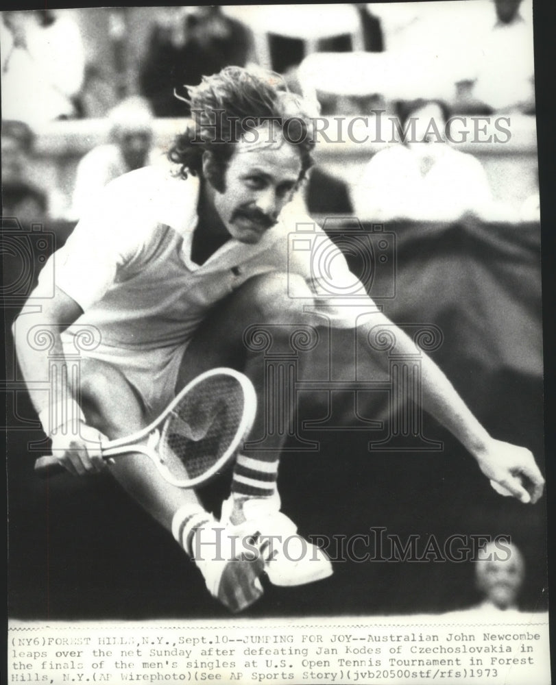 1973 Press Photo Australian Tennis Player John Newcombe Leaps Net - sps11500- Historic Images