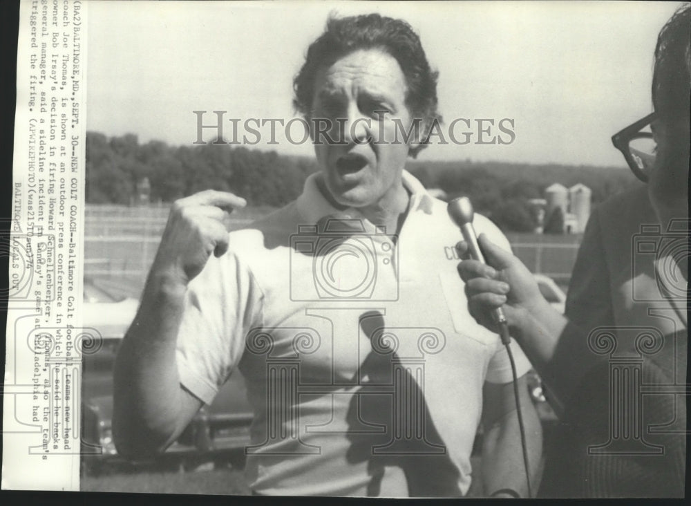 1974 Press Photo Baltimore Colt football team&#39;s new head Joe Thomas- Historic Images