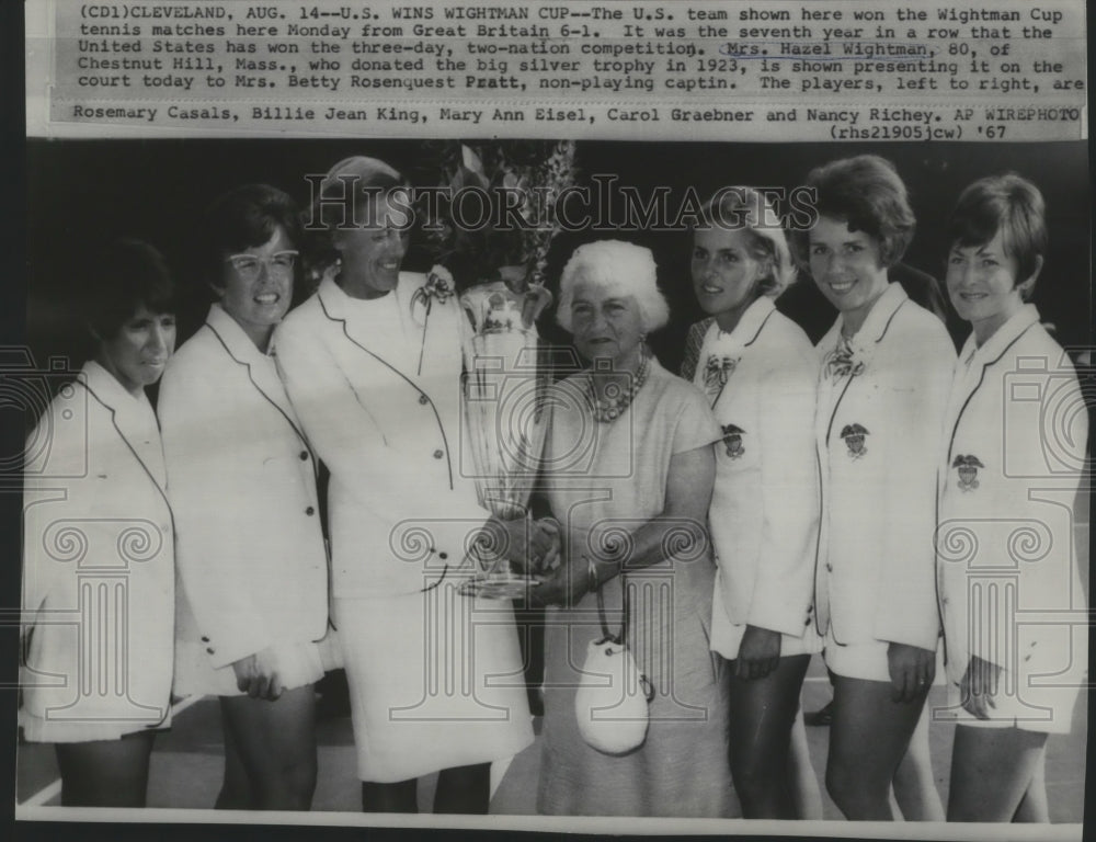 1967 Press Photo U.S. tennis team wins the Wightman Cup seventh year in a row- Historic Images