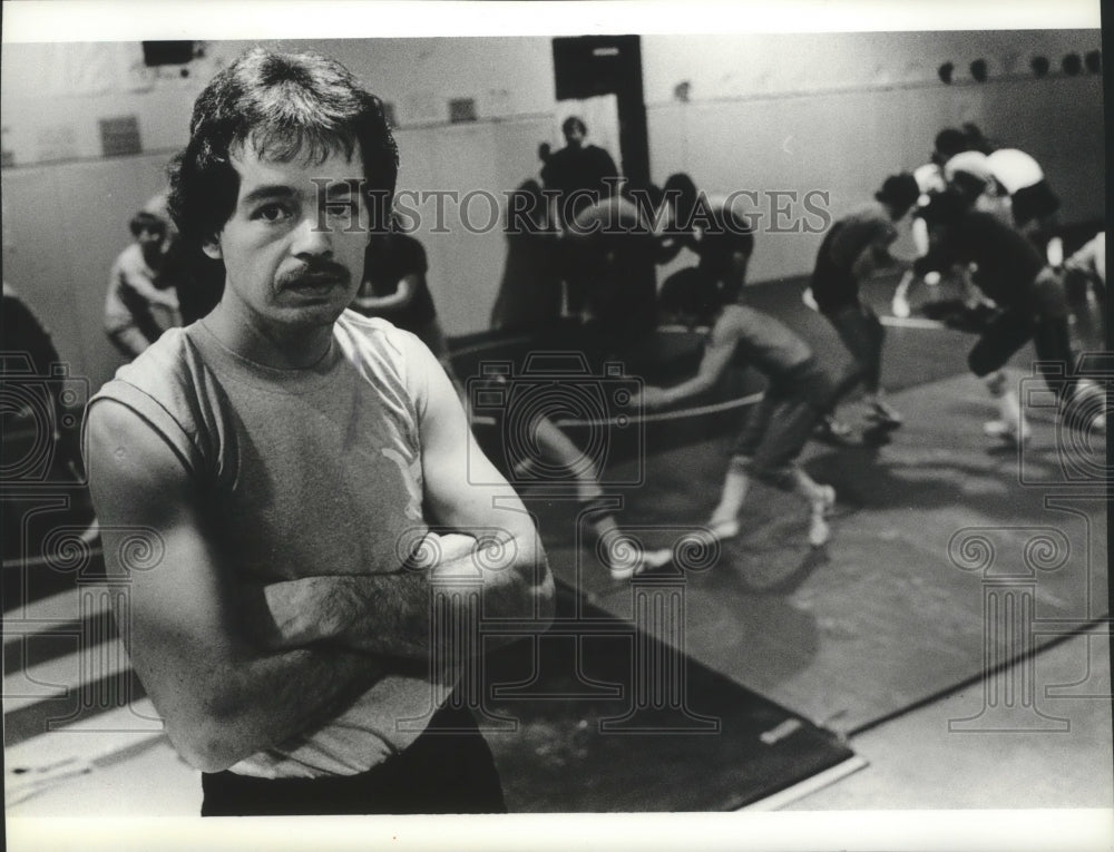 1983 Press Photo Wrestling coach, Jim Whiteman, poses for photo - sps11962- Historic Images