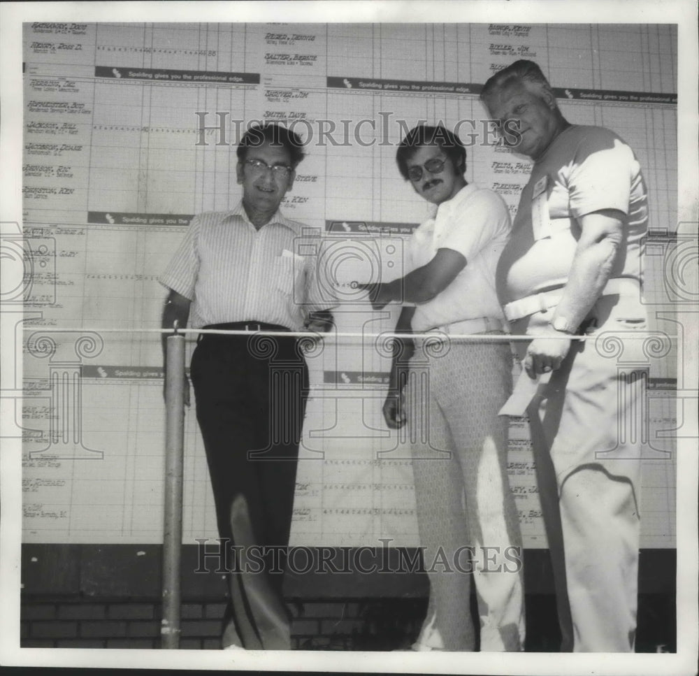 1973 Press Photo Keith Sundholm of British Columbia Points To Golf Scoreboard- Historic Images