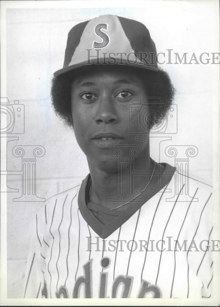 1979 Press Photo Baseball player Steve Stroughter in Indians baseball uniform- Historic Images