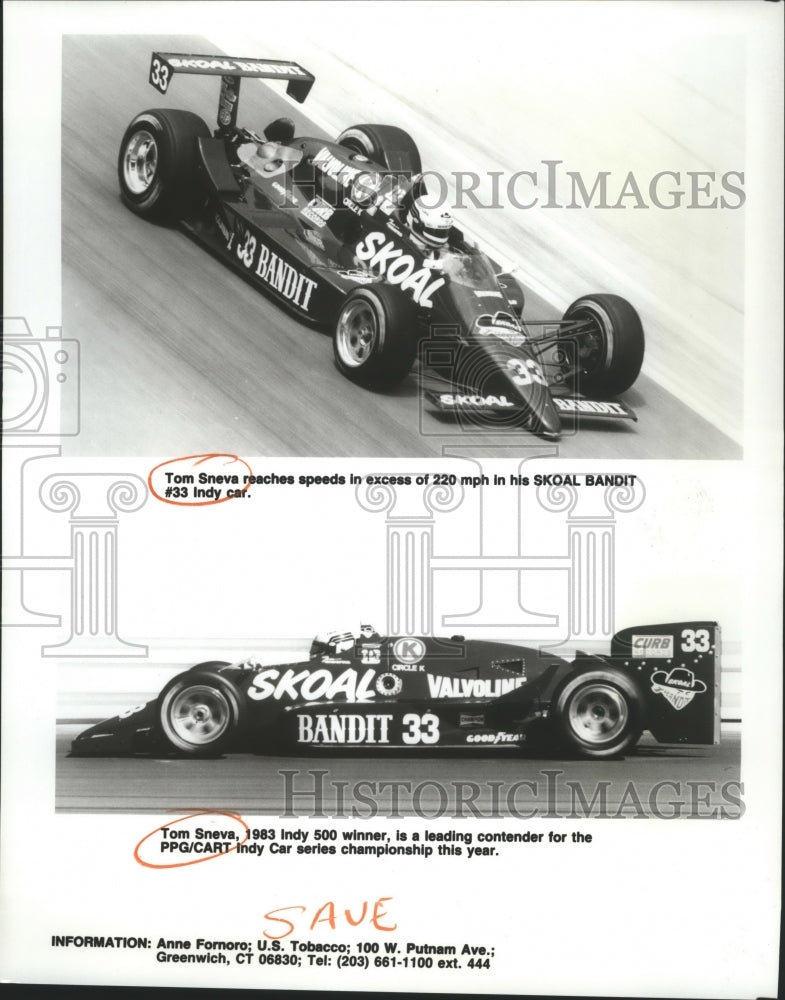 1986 Press Photo Tom Sneva racing in his Indy Car, Skoal Bandit - sps12486- Historic Images