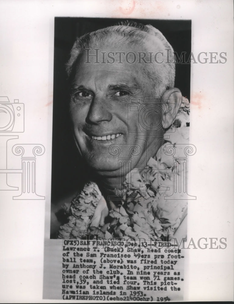 1953 Press Photo Lawrence T. &quot;Buck&quot; Shaw, San Francisco 49ers football coach- Historic Images