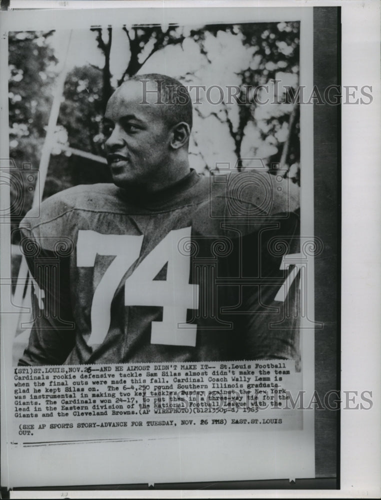 1963 Press Photo St. Louis Cardinals football rookie defensive tackle Sam Silas- Historic Images