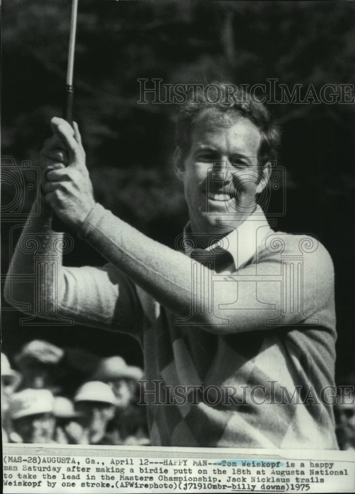 1975 Press Photo Tom Weiskopf takes lead in Augusta National golf tournament.- Historic Images