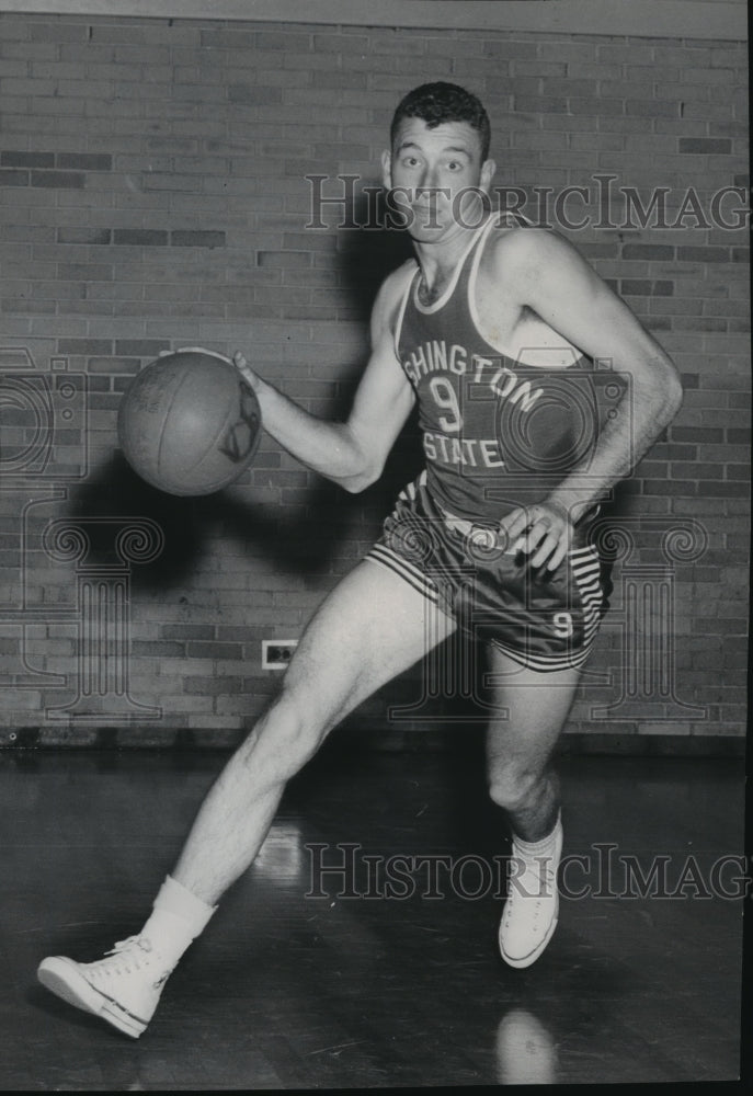 1954 Press Photo Bert Underwood,Washington State baskbetball, dribbling the ball- Historic Images