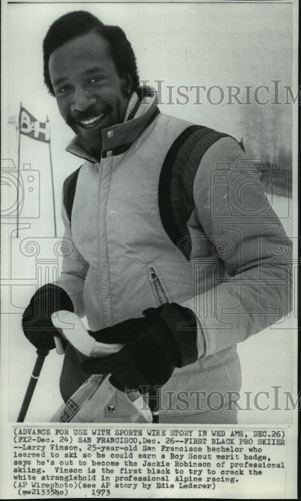 1973 Press Photo First Black Professional Skier Larry Vinson - sps14136- Historic Images