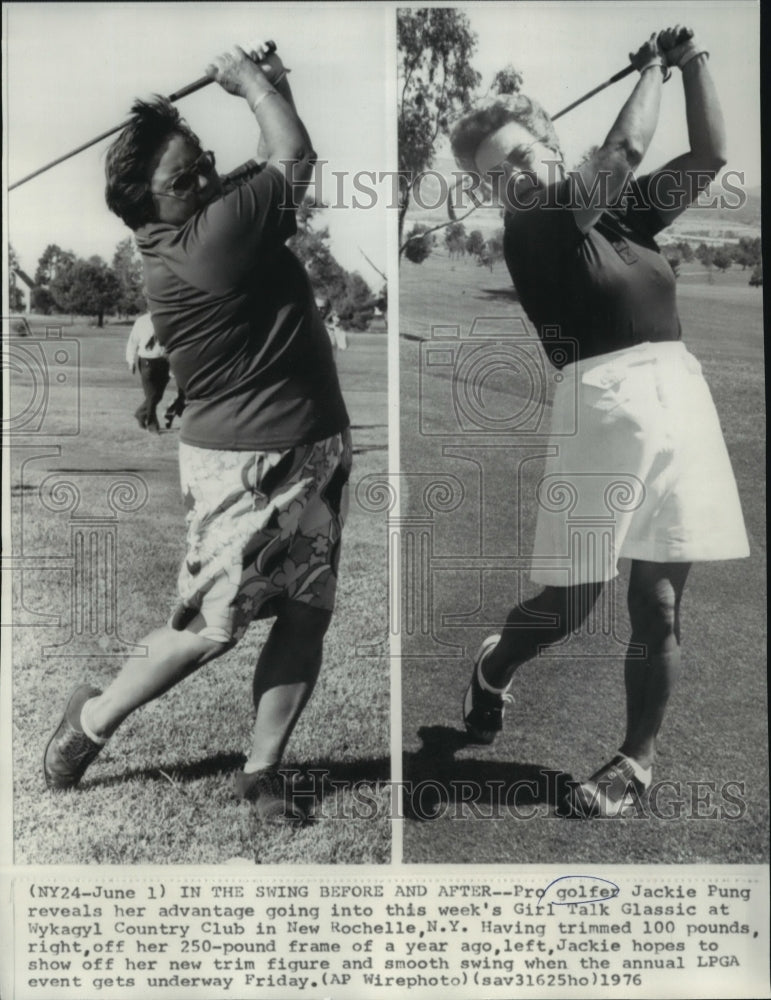 1976 Press Photo Pro golfer Jackie Pung, before and after, shedding 100 pounds- Historic Images