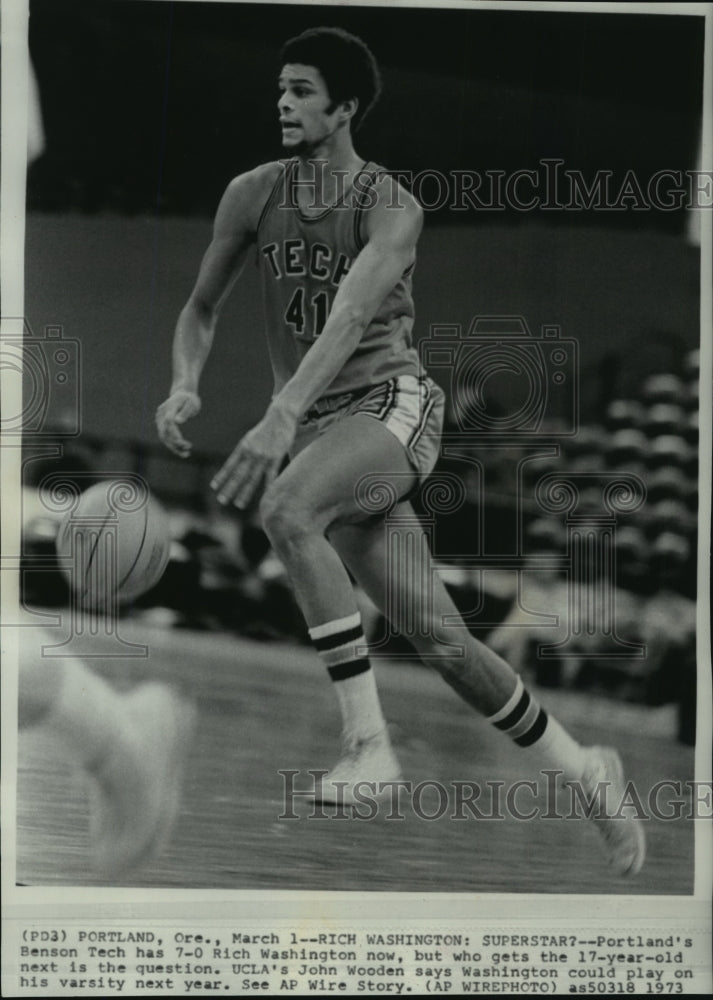 1973 Press Photo Rich Washington, Portland Benson Tech, 17-yr-old 7 footer- Historic Images