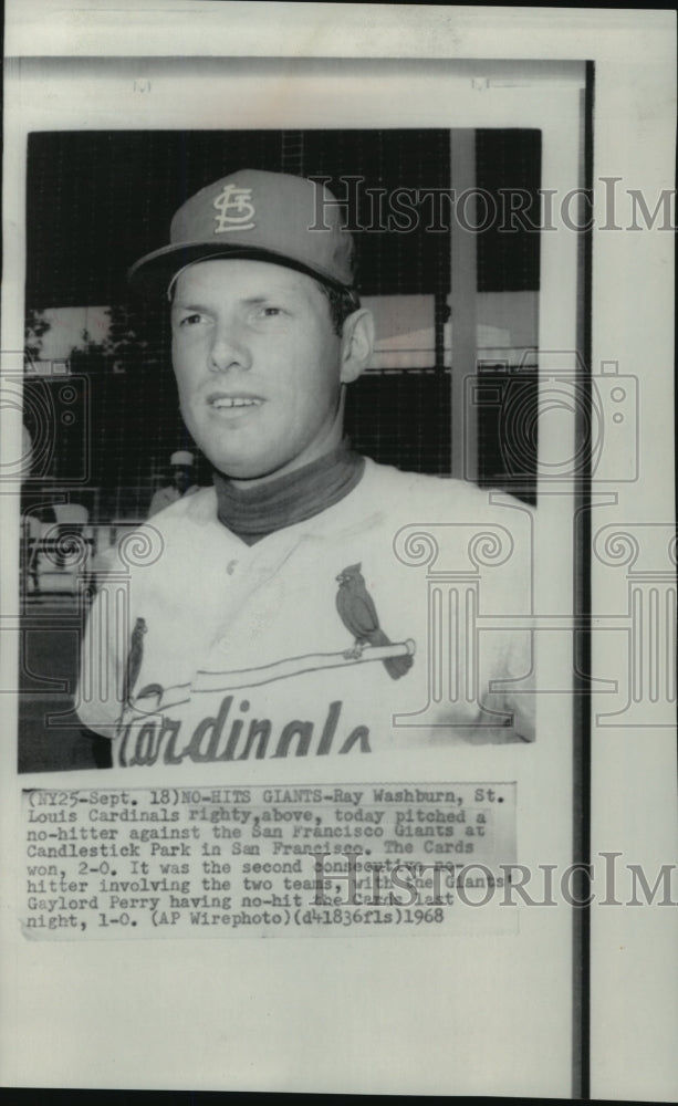 1968 Press Photo Ray Washburn, St. Lous Cardinals pitcher pitches no-hitter- Historic Images