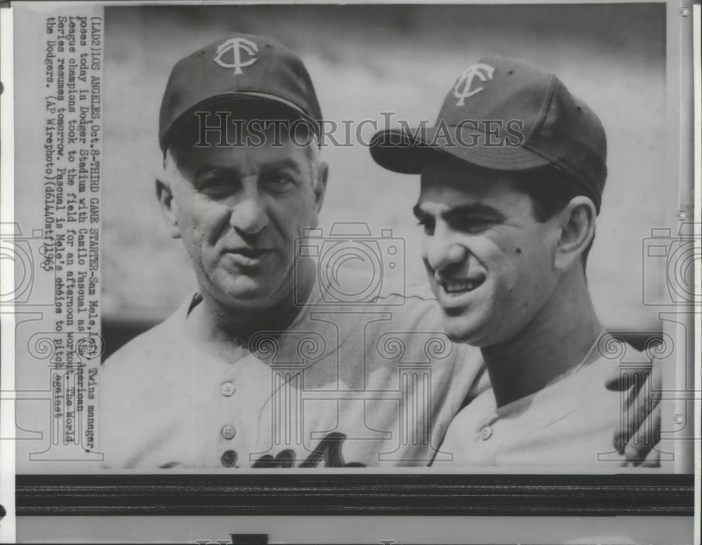 1965 Press Photo Sam Mele, Twins manager with pitcher Camilo Pascual- Historic Images