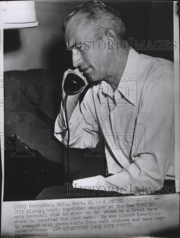 1955 Press Photo San Francisco Giants Manager Bill Rigney On the Phone- Historic Images