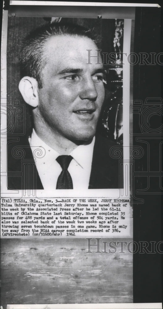 1964 Press Photo Jerry Rhome Tulsa University back of the week ...