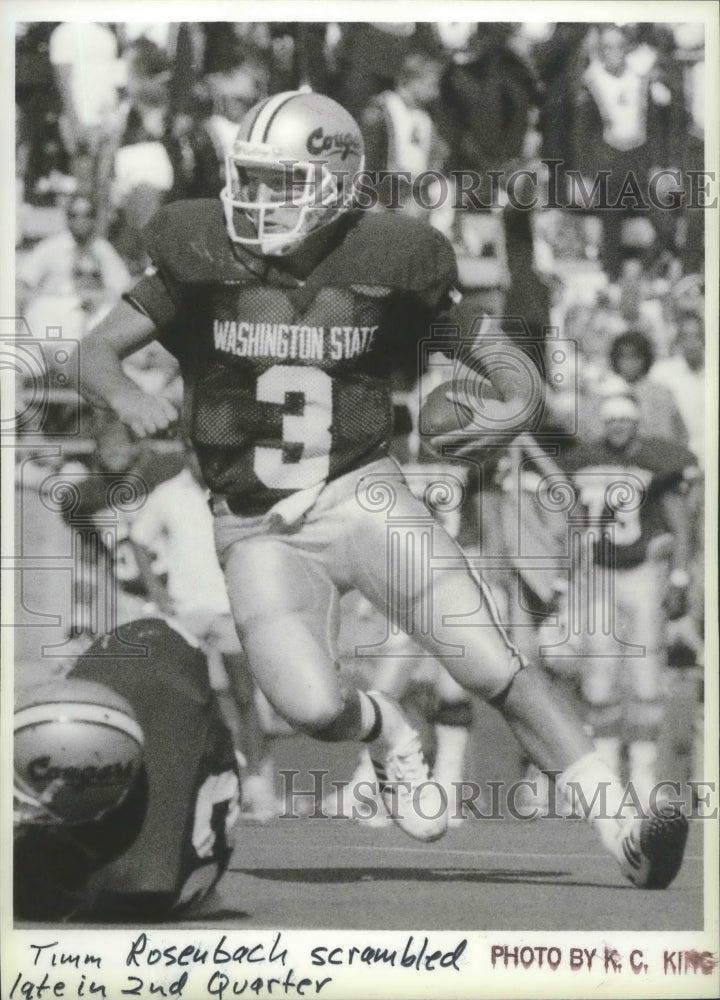 1987 Press Photo Scrambling Washington State quarterback Timm Rosenbach- Historic Images