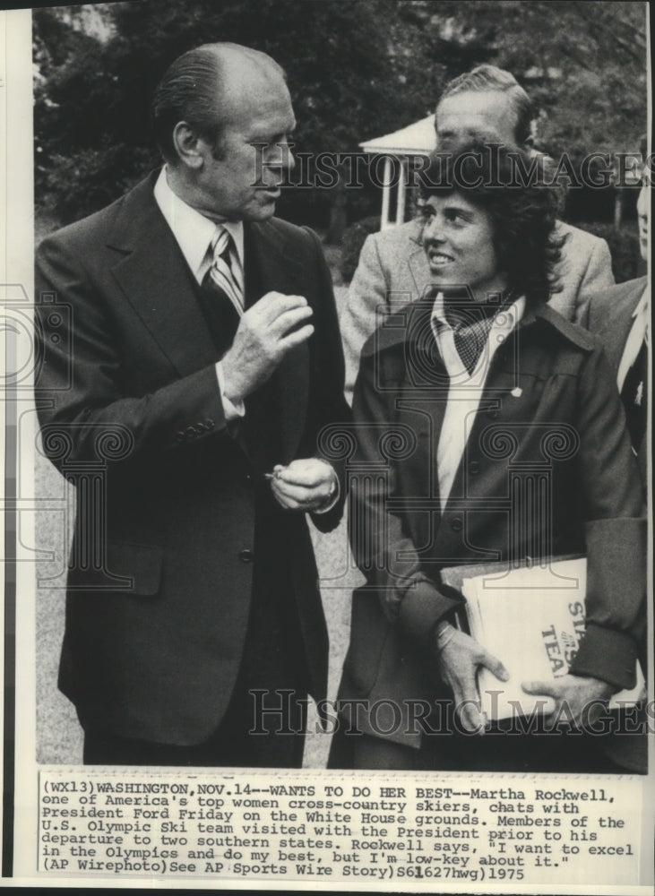 1975 Press Photo Cross Country skier Martha Rockwell and President Ford- Historic Images