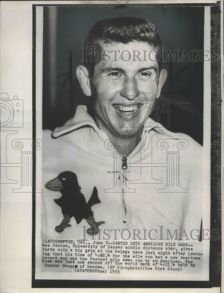 1953 Press Photo Kansas distance runner Wes Santee, American mile record-holder- Historic Images