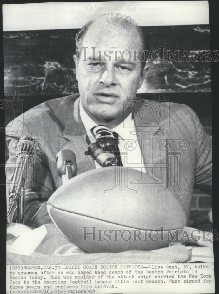 1969 Press Photo Clive Rush named new football head coach of the Boston Patriots- Historic Images