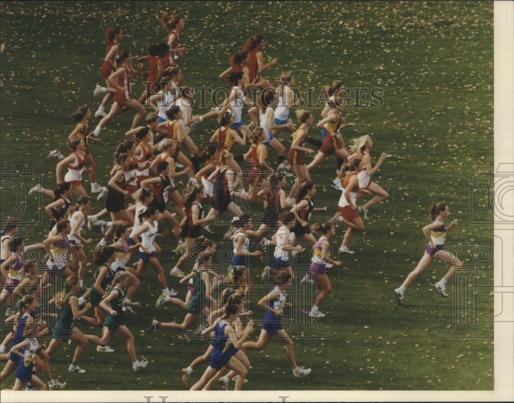 1993 Press Photo Track athlete, Jessica Fry leads at district cross-country meet- Historic Images