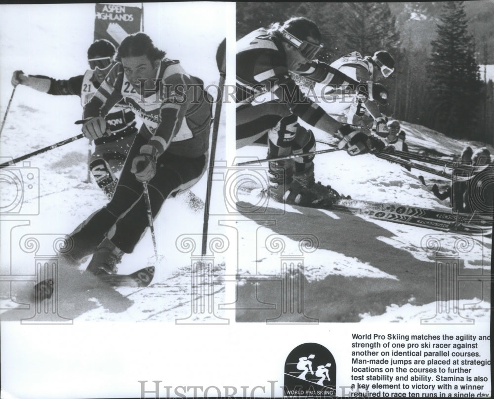 1977 Press Photo World Pro Skiing Racers Going Down a Ski Hill- Historic Images