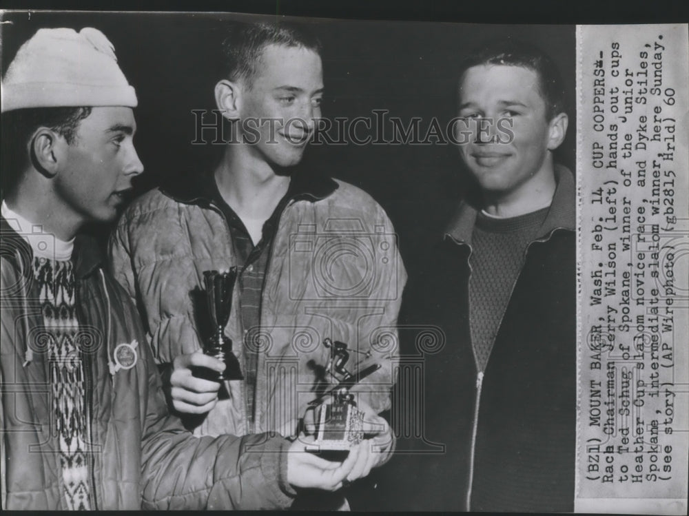 1960 Press Photo Raca Ski Chairman Jerry Wilson, Ted Schug and Dyle Stiles- Historic Images