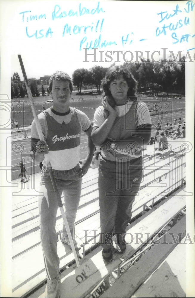 1985 Press Photo Pullman High School Track Stars Timm Rasenbach and Lisa Merrill- Historic Images