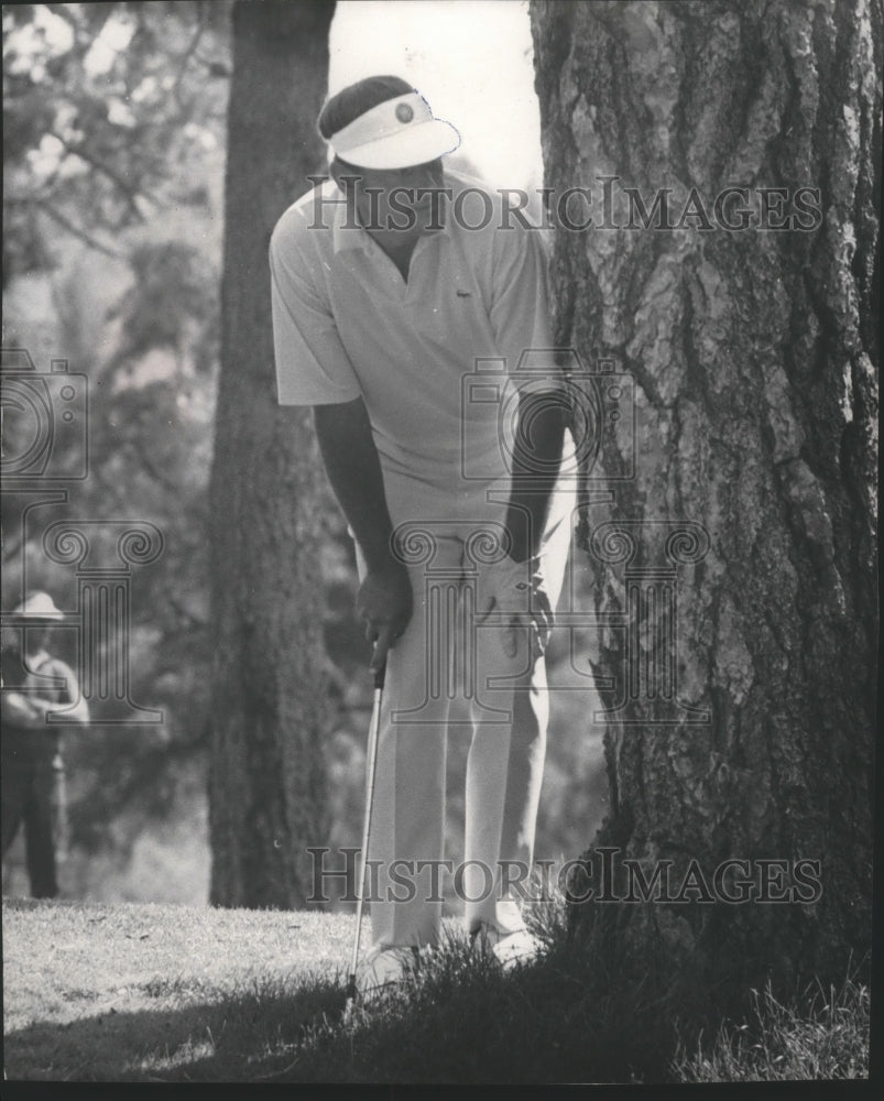 1970 Press Photo Golfer Al Mengert Leaning On a Tree While Playing Golf- Historic Images