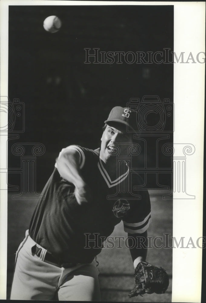 1987 Press Photo Spokane Indians baseball pitcher, Mike Myers, in action- Historic Images