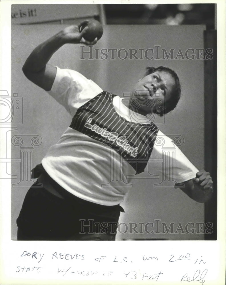 1987 Press Photo Lewis Clark High School Shot Putter Dory Reeves At State- Historic Images