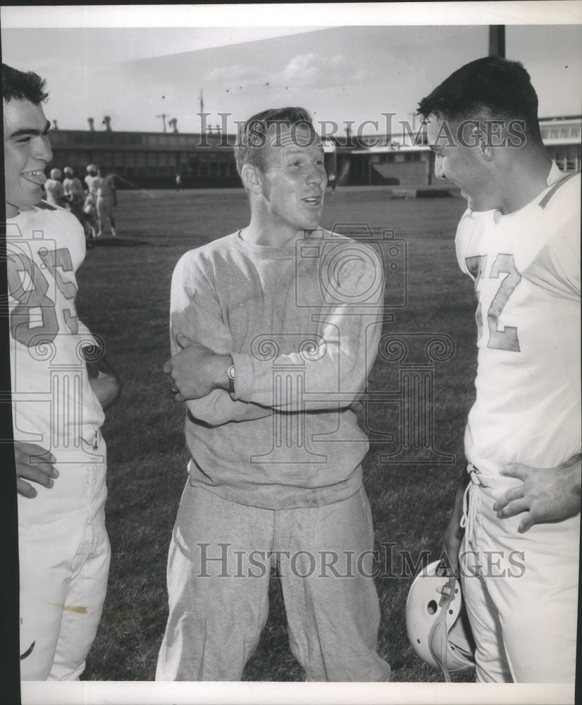 1956 Press Photo Anton Rasmussen, Central Valley High football, coaching players- Historic Images