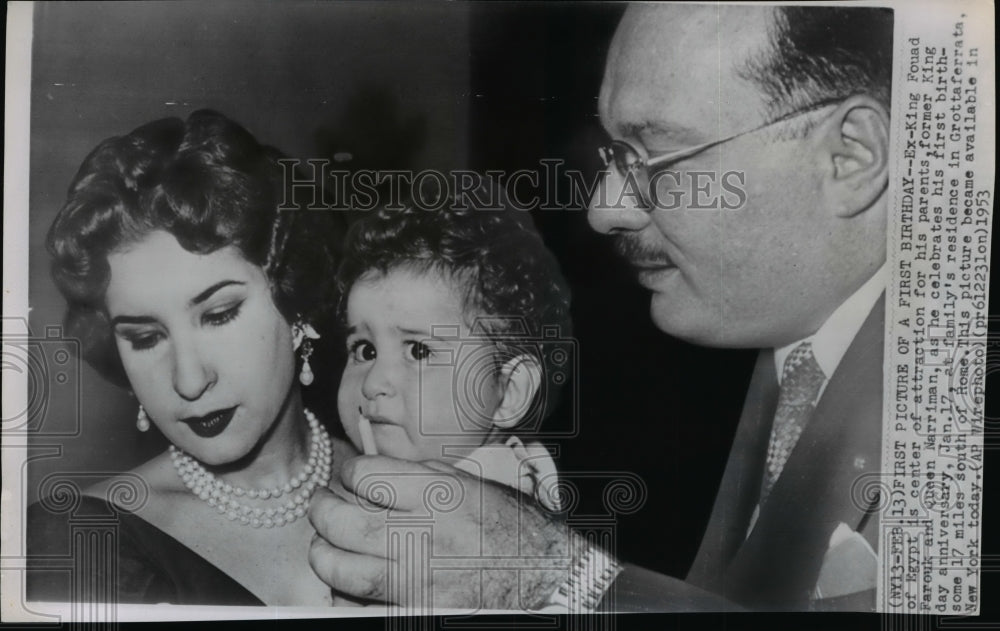 1953 Press Photo Ex-King Fouad with Former King Farouk and Queen Narriman- Historic Images