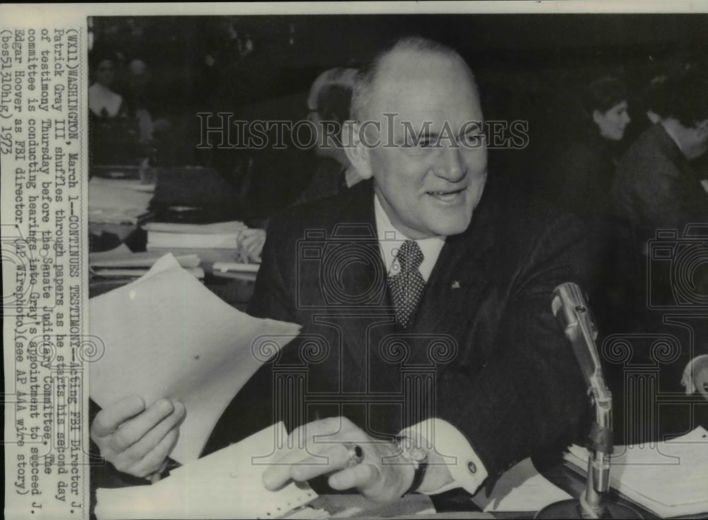 1973 Wire Photo Acting FBI Director J. Patrick Gray III giving his testimony- Historic Images