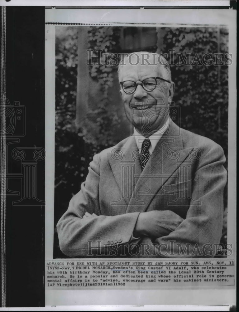 1962 Press Photo King Gustaf VI Adolf of Sweden - spw02660- Historic Images