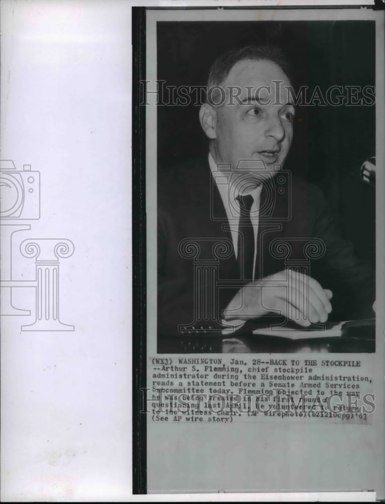 1963 Press Photo Arthur S. Flemming reading a statement before the subcommittee- Historic Images