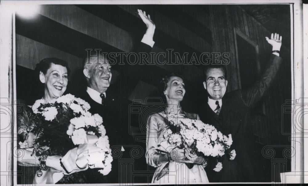 1956 Press Photo Eisenhower and Nixon waving to supporters - spw03329- Historic Images